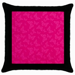 Magenta Pink Butterflies Pattern Throw Pillow Case (black) by SpinnyChairDesigns