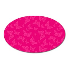 Magenta Pink Butterflies Pattern Oval Magnet by SpinnyChairDesigns