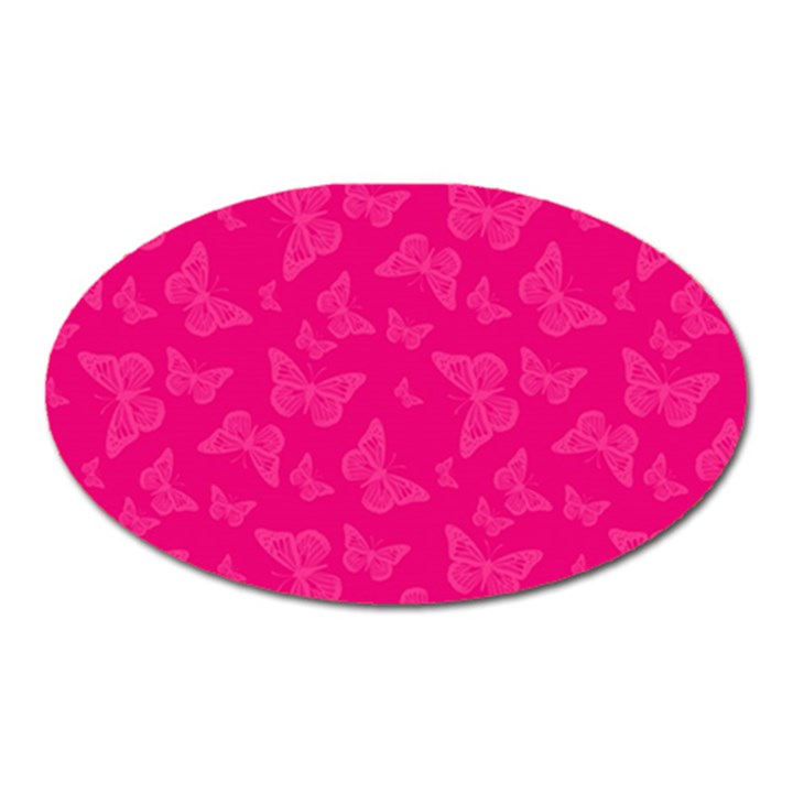 Magenta Pink Butterflies Pattern Oval Magnet