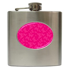 Magenta Pink Butterflies Pattern Hip Flask (6 Oz) by SpinnyChairDesigns