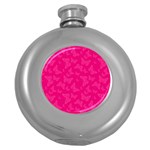 Magenta Pink Butterflies Pattern Round Hip Flask (5 oz) Front