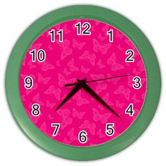 Magenta Pink Butterflies Pattern Color Wall Clock