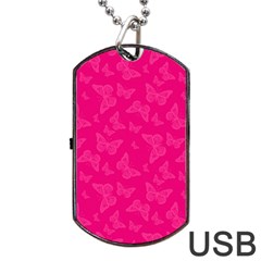 Magenta Pink Butterflies Pattern Dog Tag Usb Flash (two Sides) by SpinnyChairDesigns