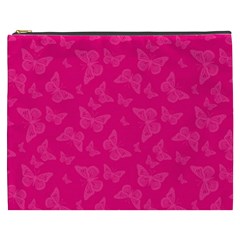 Magenta Pink Butterflies Pattern Cosmetic Bag (XXXL)