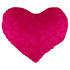 Magenta Pink Butterflies Pattern Large 19  Premium Flano Heart Shape Cushions