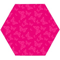 Magenta Pink Butterflies Pattern Wooden Puzzle Hexagon