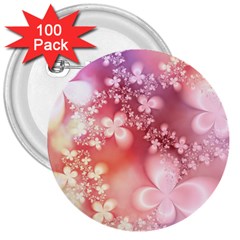 Boho Pastel Pink Floral Print 3  Buttons (100 Pack)  by SpinnyChairDesigns