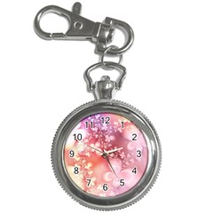 Boho Pastel Pink Floral Print Key Chain Watches by SpinnyChairDesigns
