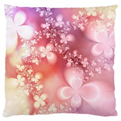 Boho Pastel Pink Floral Print Large Cushion Case (one Side) by SpinnyChairDesigns