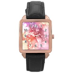 Boho Pastel Pink Floral Print Rose Gold Leather Watch  by SpinnyChairDesigns