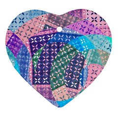 Boho Patchwork Ornament (heart) by SpinnyChairDesigns