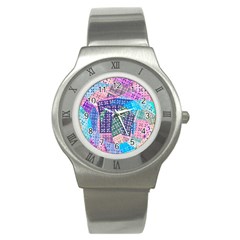 Boho Patchwork Stainless Steel Watch by SpinnyChairDesigns