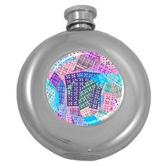 Boho Patchwork Round Hip Flask (5 Oz) by SpinnyChairDesigns