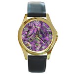 Boho Violet Mosaic Round Gold Metal Watch Front