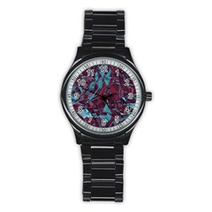 Boho Teal Wine Mosaic Stainless Steel Round Watch by SpinnyChairDesigns