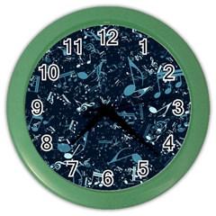 Prussian Blue Music Notes Color Wall Clock by SpinnyChairDesigns