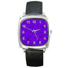 Electric Indigo Music Notes Square Metal Watch by SpinnyChairDesigns