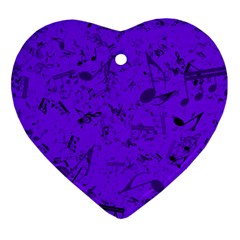 Electric Indigo Music Notes Heart Ornament (two Sides) by SpinnyChairDesigns