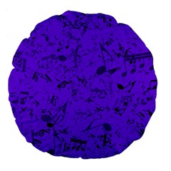 Electric Indigo Music Notes Large 18  Premium Flano Round Cushions by SpinnyChairDesigns