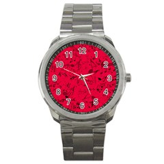 Scarlet Red Music Notes Sport Metal Watch by SpinnyChairDesigns