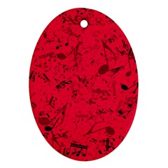 Scarlet Red Music Notes Oval Ornament (two Sides) by SpinnyChairDesigns