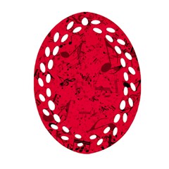Scarlet Red Music Notes Oval Filigree Ornament (two Sides) by SpinnyChairDesigns