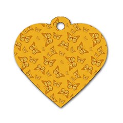 Mustard Yellow Monarch Butterflies Dog Tag Heart (two Sides) by SpinnyChairDesigns