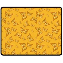 Mustard Yellow Monarch Butterflies Double Sided Fleece Blanket (medium)  by SpinnyChairDesigns