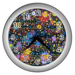 Abstract Paint Splatters Wall Clock (silver) by SpinnyChairDesigns