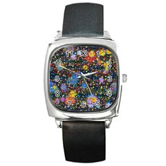 Abstract Paint Splatters Square Metal Watch