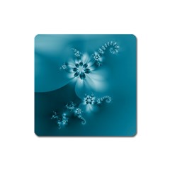 Teal Floral Print Square Magnet by SpinnyChairDesigns