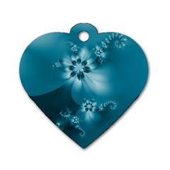 Teal Floral Print Dog Tag Heart (one Side) by SpinnyChairDesigns