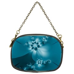 Teal Floral Print Chain Purse (one Side) by SpinnyChairDesigns