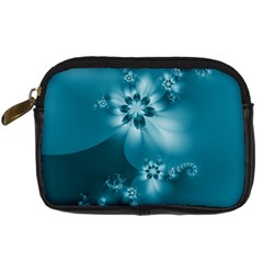 Teal Floral Print Digital Camera Leather Case by SpinnyChairDesigns