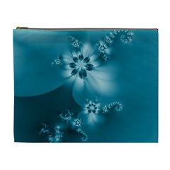 Teal Floral Print Cosmetic Bag (xl) by SpinnyChairDesigns