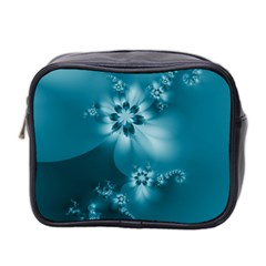 Teal Floral Print Mini Toiletries Bag (two Sides) by SpinnyChairDesigns