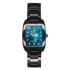 Teal Floral Print Stainless Steel Barrel Watch by SpinnyChairDesigns