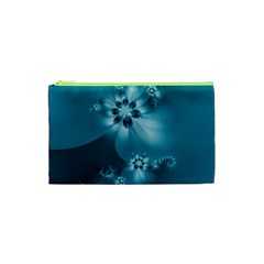 Teal Floral Print Cosmetic Bag (xs) by SpinnyChairDesigns