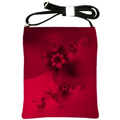 Scarlet Red Floral Print Shoulder Sling Bag by SpinnyChairDesigns