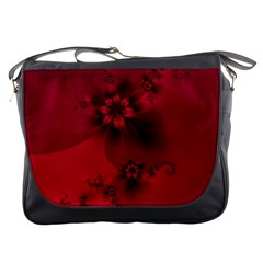 Scarlet Red Floral Print Messenger Bag by SpinnyChairDesigns