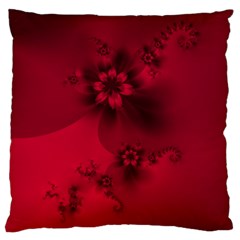 Scarlet Red Floral Print Large Cushion Case (one Side) by SpinnyChairDesigns