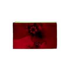 Scarlet Red Floral Print Cosmetic Bag (xs) by SpinnyChairDesigns
