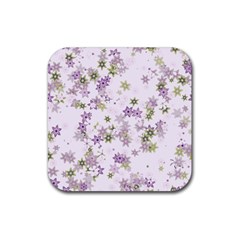 Purple Wildflower Print Rubber Coaster (square)  by SpinnyChairDesigns