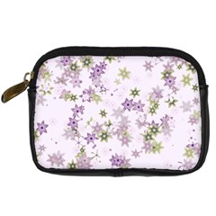 Purple Wildflower Print Digital Camera Leather Case by SpinnyChairDesigns