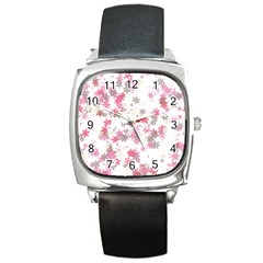 Pink Wildflower Print Square Metal Watch by SpinnyChairDesigns