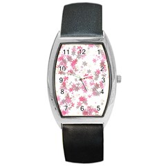 Pink Wildflower Print Barrel Style Metal Watch
