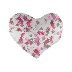 Pink Wildflower Print Standard 16  Premium Heart Shape Cushions by SpinnyChairDesigns