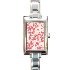 Vermilion And Coral Floral Print Rectangle Italian Charm Watch by SpinnyChairDesigns