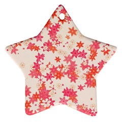 Vermilion And Coral Floral Print Ornament (star) by SpinnyChairDesigns