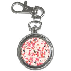 Vermilion And Coral Floral Print Key Chain Watches by SpinnyChairDesigns